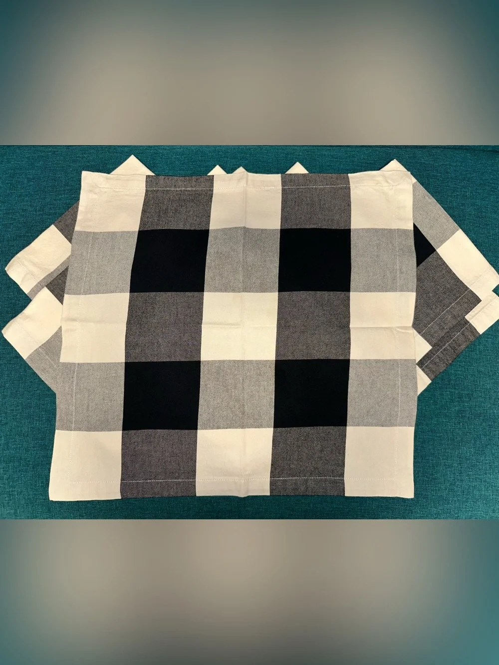 Pottery Barn Buffalo Plaid Check 11 Napkins Black and Ivory MINT CONDITION